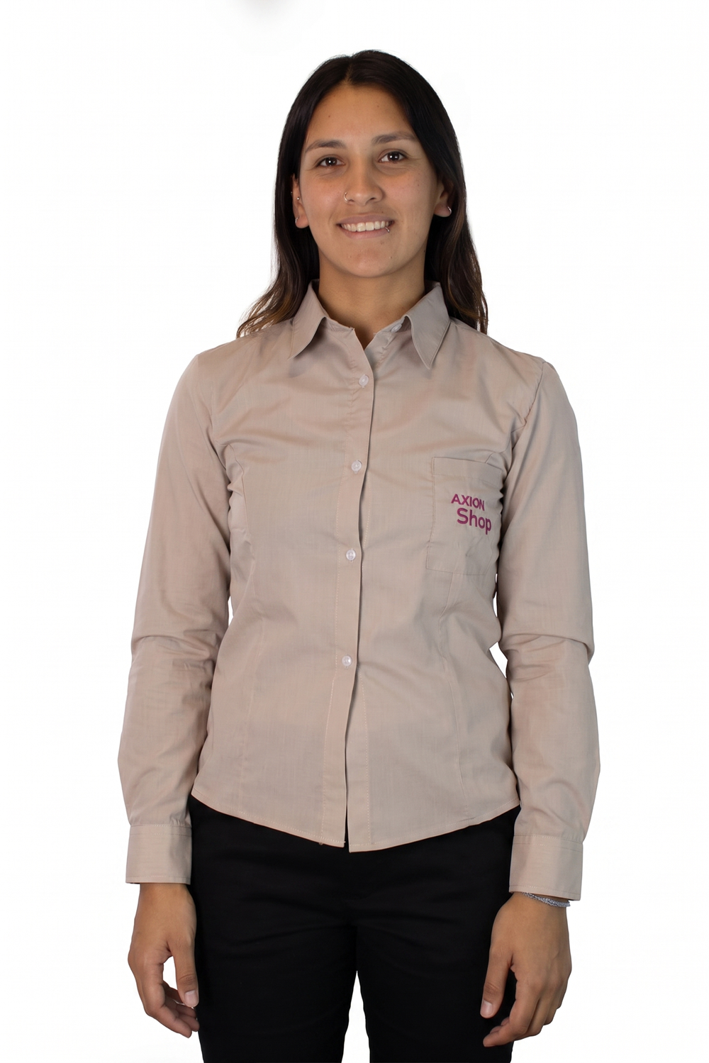 Camisa Beige Manga Larga Dama Axion Shop