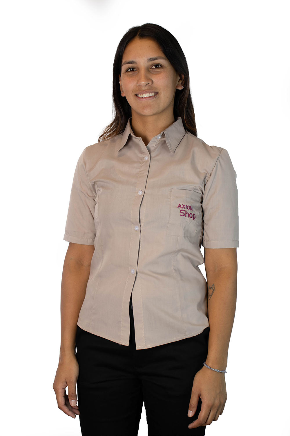 Camisa Beige Manga Corta Dama Axion Shop